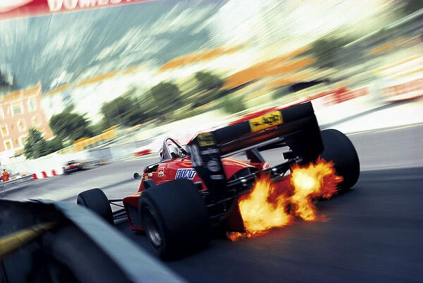 1985 Monaco GP. MONTE CARLO, MONACO - MAY 19: Exhaust flames shoot up through