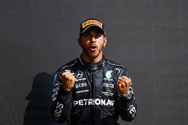 Podium Portrait. Sir Lewis Hamilton, Mercedes, 1st position, celebrates on the podium
